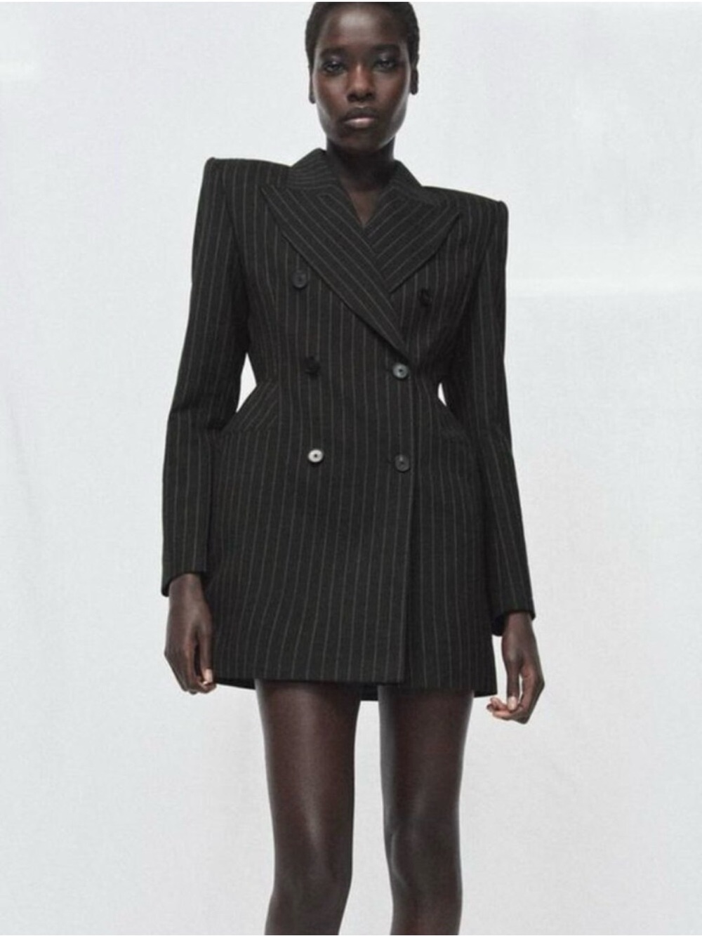 ZARA NEW WOMAN ZW COLLECTION PINSTRIPE BLAZER DRESS GREY XS | 3736/048/802